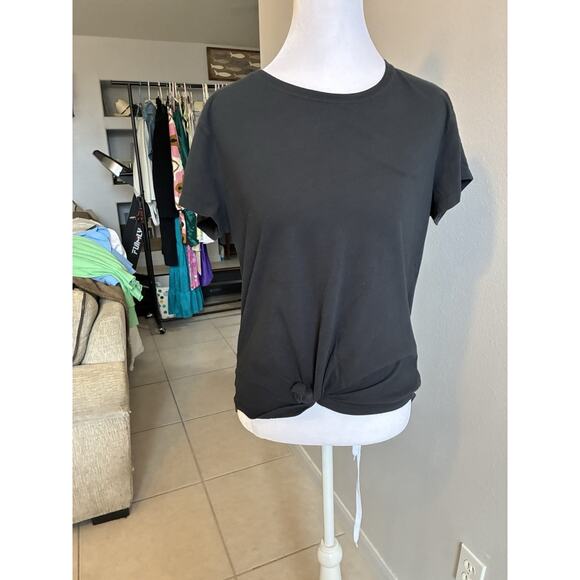 Y2K Abercrombie Fitch Black T Shirt Tie Front SOFT AF Tee Whimsygoth Whitchy L - Picture 3 of 12